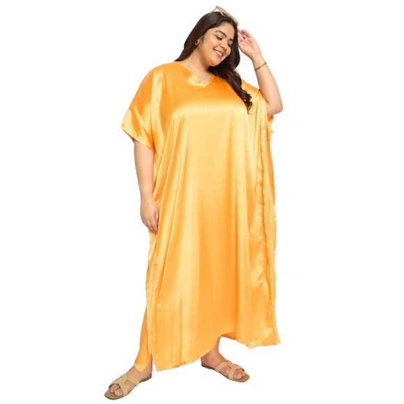 Gypsie Blu Women Plus Size Kaftan Dress Satin Maxi Kimono Dress for Evening Wear - Picture 2 of 9